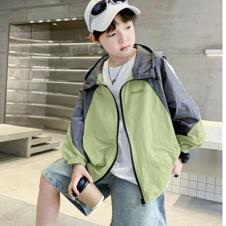 男童夏季防晒服中大童时尚潮流外套2025新款男孩连帽防晒服外套