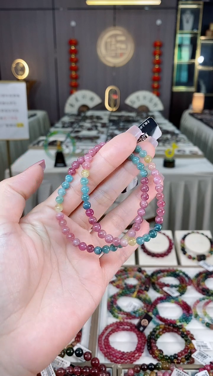 未镶嵌老矿碧玺彩虹单圈手串5mm+碧玺hon多样性发货一条