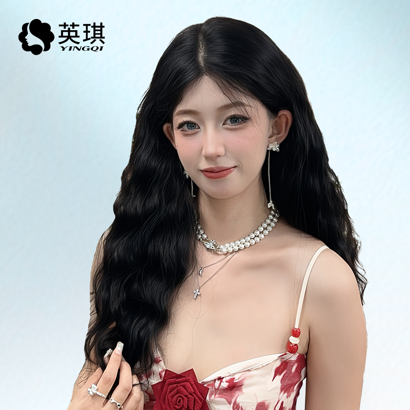 英琪女款羊毛卷仿真头皮气质时尚精致显发量全真人发头套长款假发