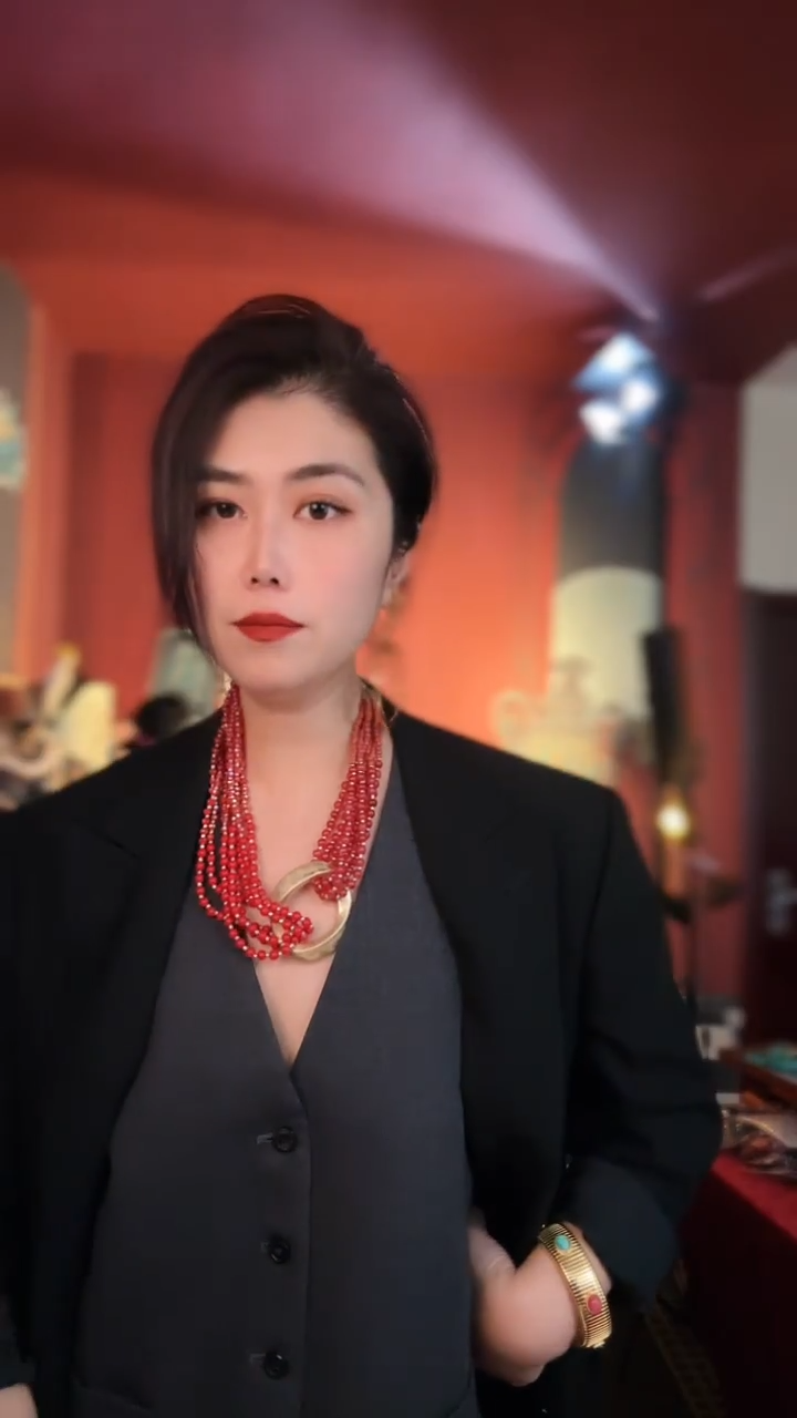 合金无合金无孤品不折腾系列意大利多层复古红色项链耳针套装