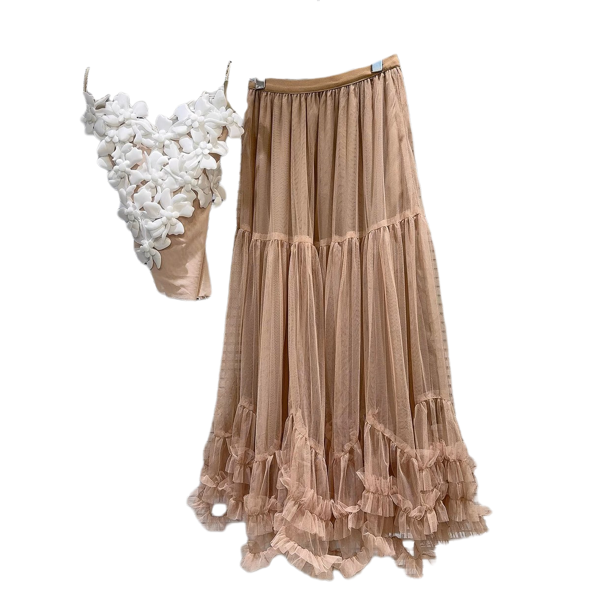 豆豆推荐 吊带网纱裙套装