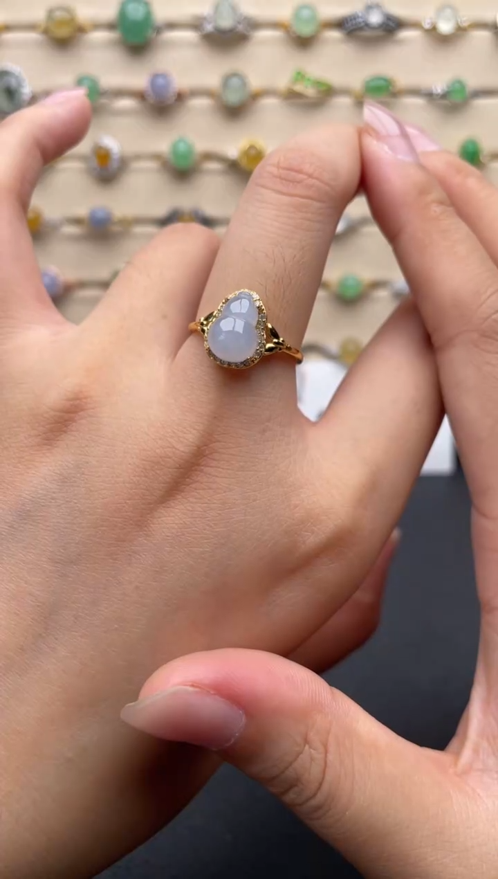 银S925镶嵌戒指翡翠一物一证一礼盒