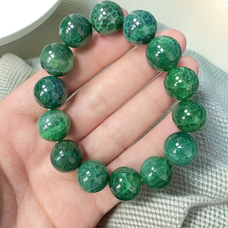 辣绿青龙玛瑙玉石精美手串约14mm14颗