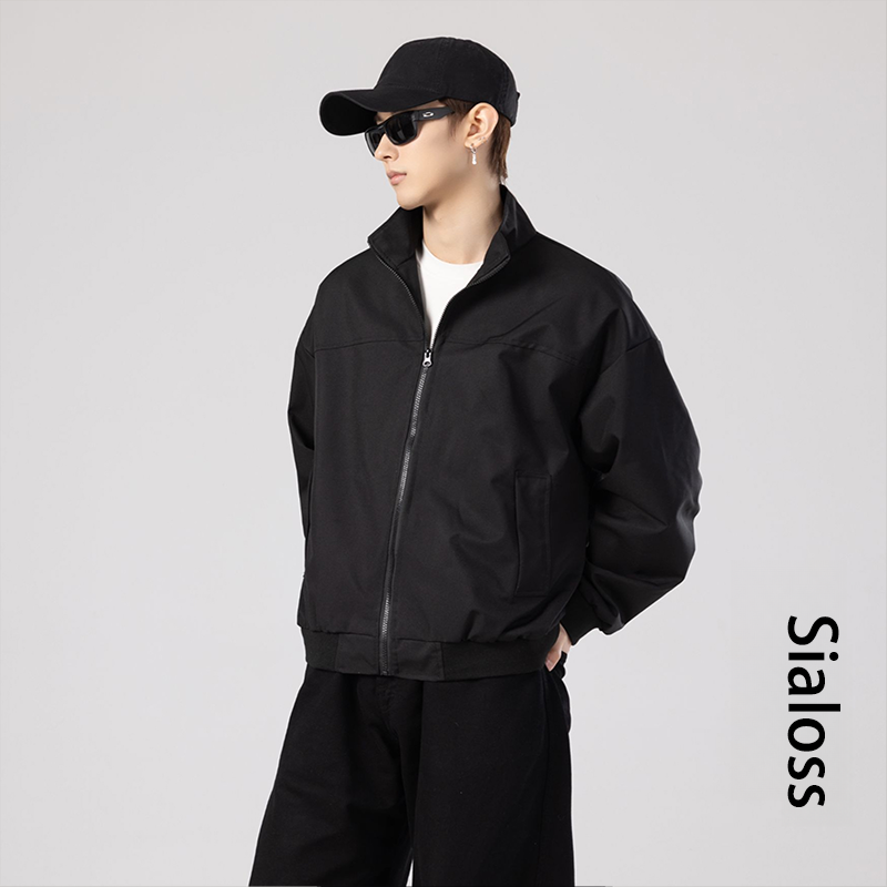 SiaLoss美式教练夹克2025秋冬立领纯色短款复古百搭工装飞行外套