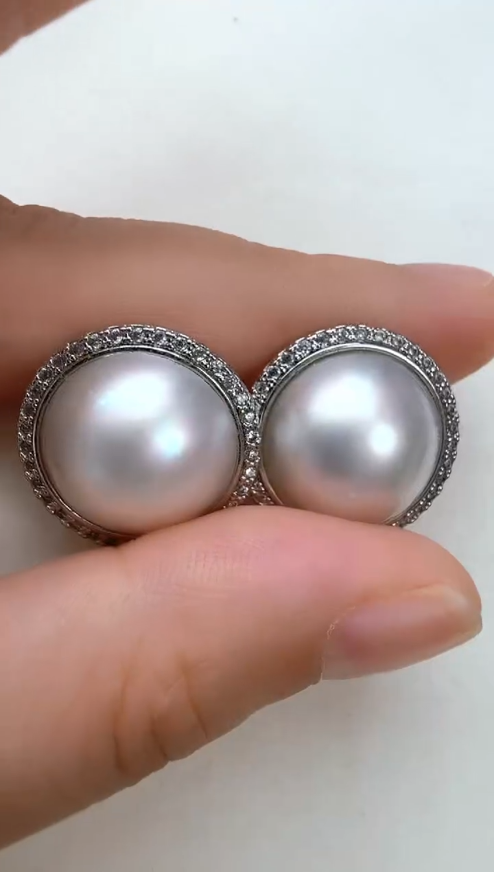 耳饰拼合珍珠（马贝珠）合金太阳花银色