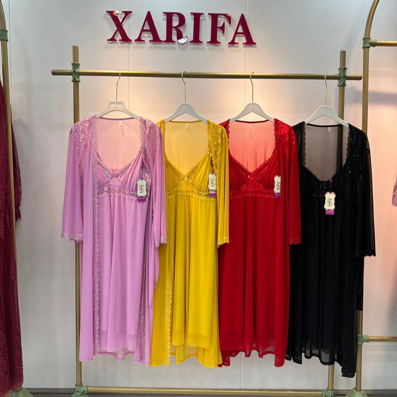 xarifa网纱烫钻女士睡裙带胸垫中长款吊带裙加外搭217