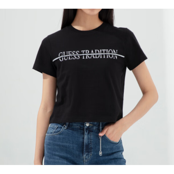 GUESS 女士百搭撞色简约设计款logo短袖T恤-OO2K1476