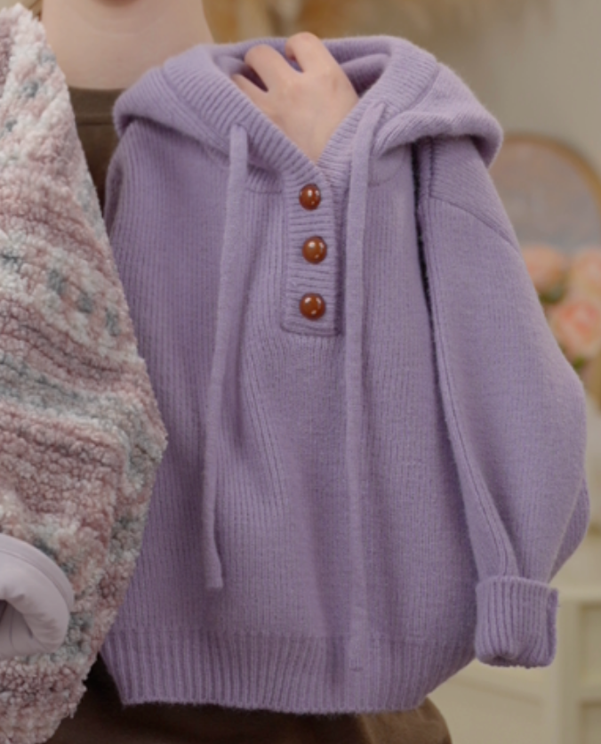 【现货】2025冬季新款女童韩版紫色加厚连帽毛衣25111A