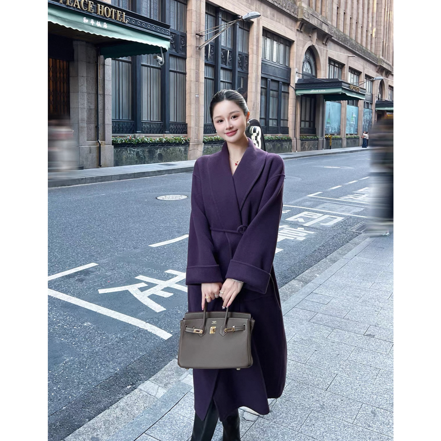 大牌高级感双面大衣女中长款冬季新款赫本风气质毛呢外套S711112