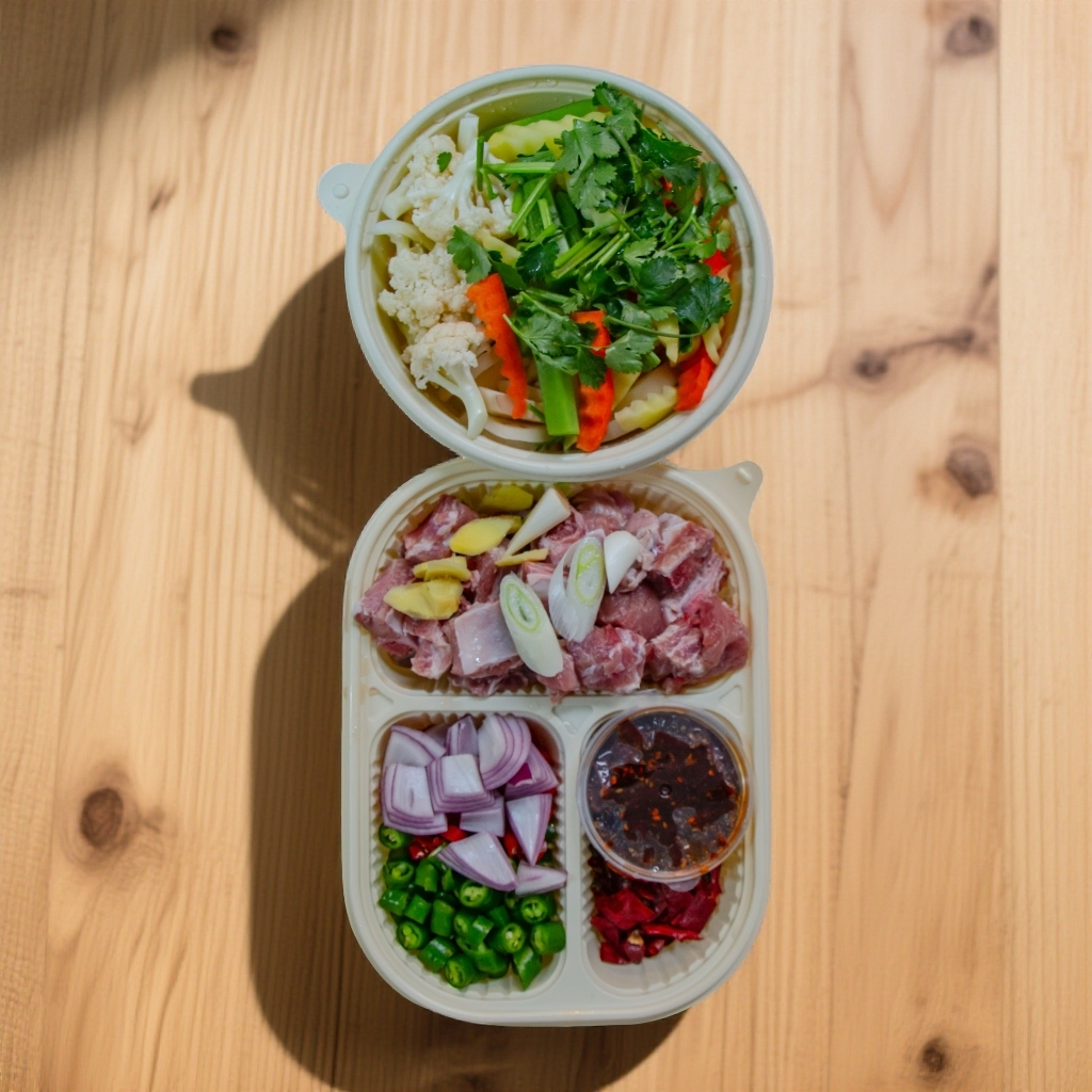 香辣干锅排骨（肋排无龙骨约520g,配4种素菜+配干锅底料）不含脊骨正大排骨