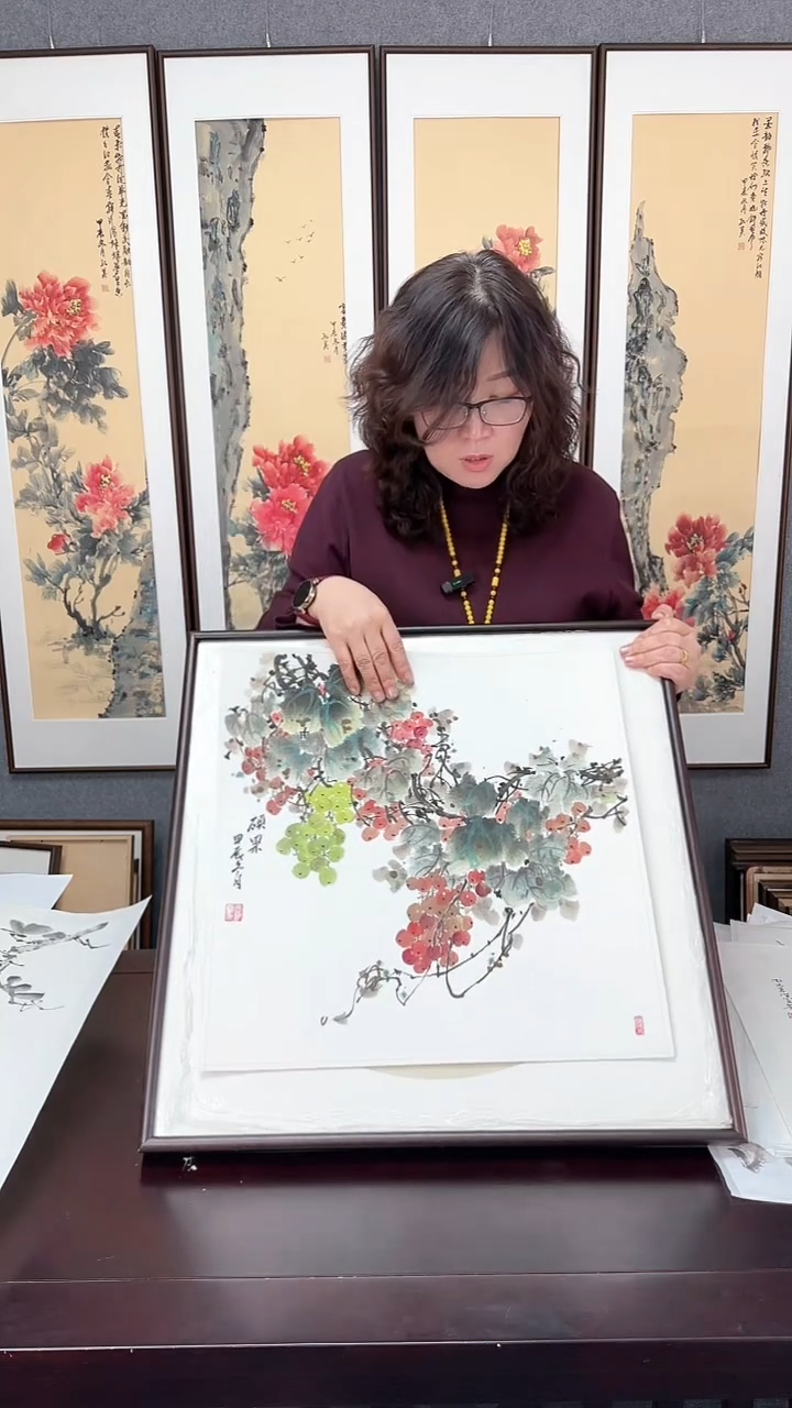 【闪购商品】国画实木装裱62*62左右葡萄