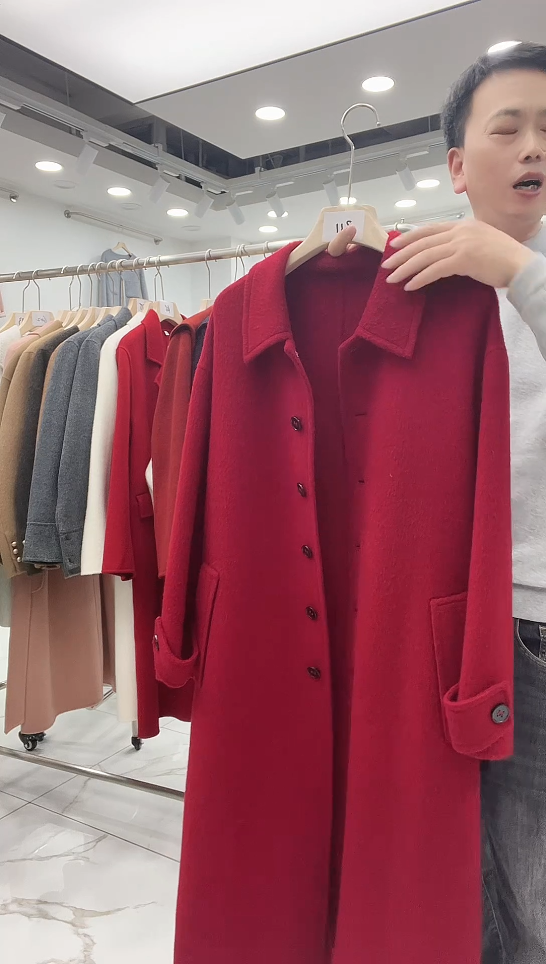 长款红色大衣双面