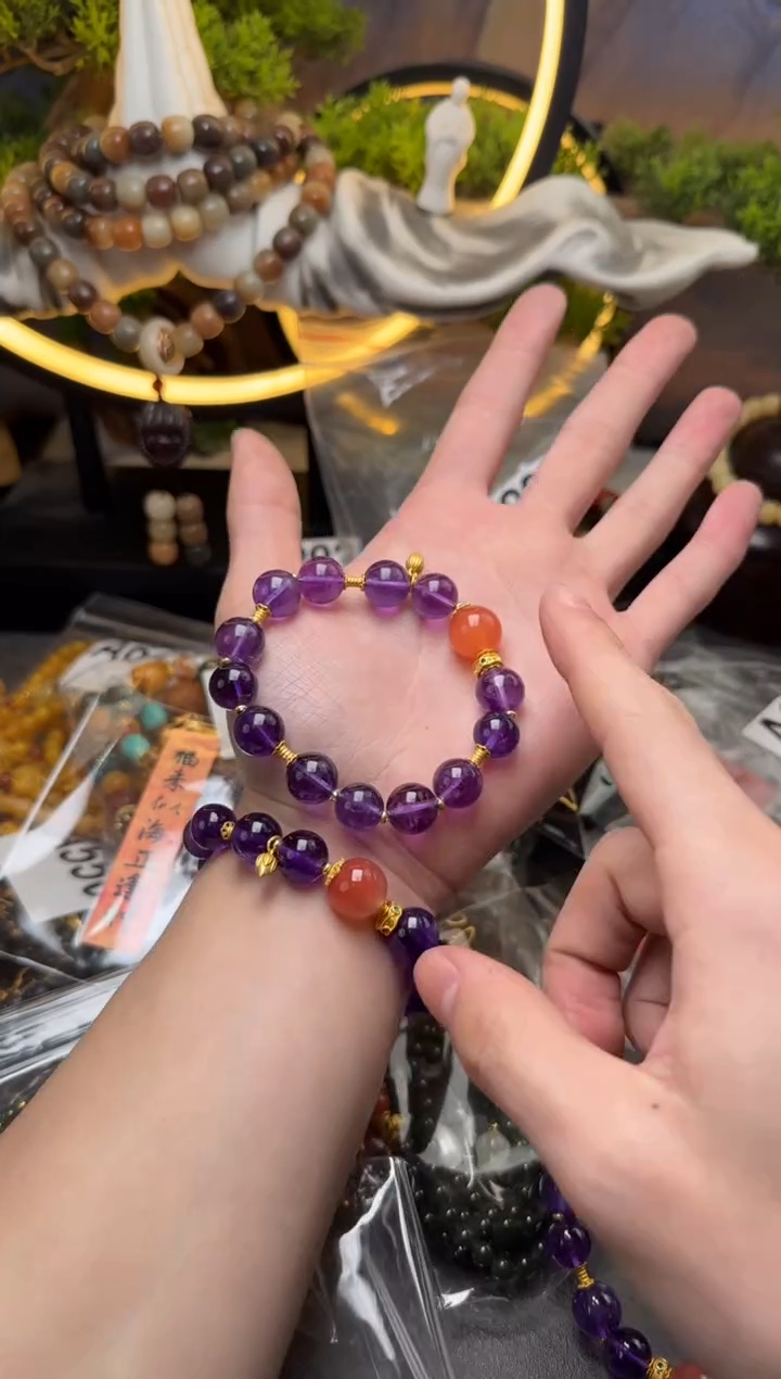 【闪购商品】紫晶手链银S925镶嵌A839 紫水晶圆珠