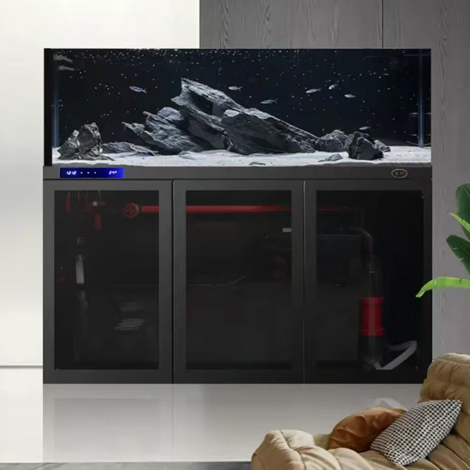 龙玪家用工业风溪流鱼缸客厅成品超白玻璃防溢流底滤一体式龙鱼缸