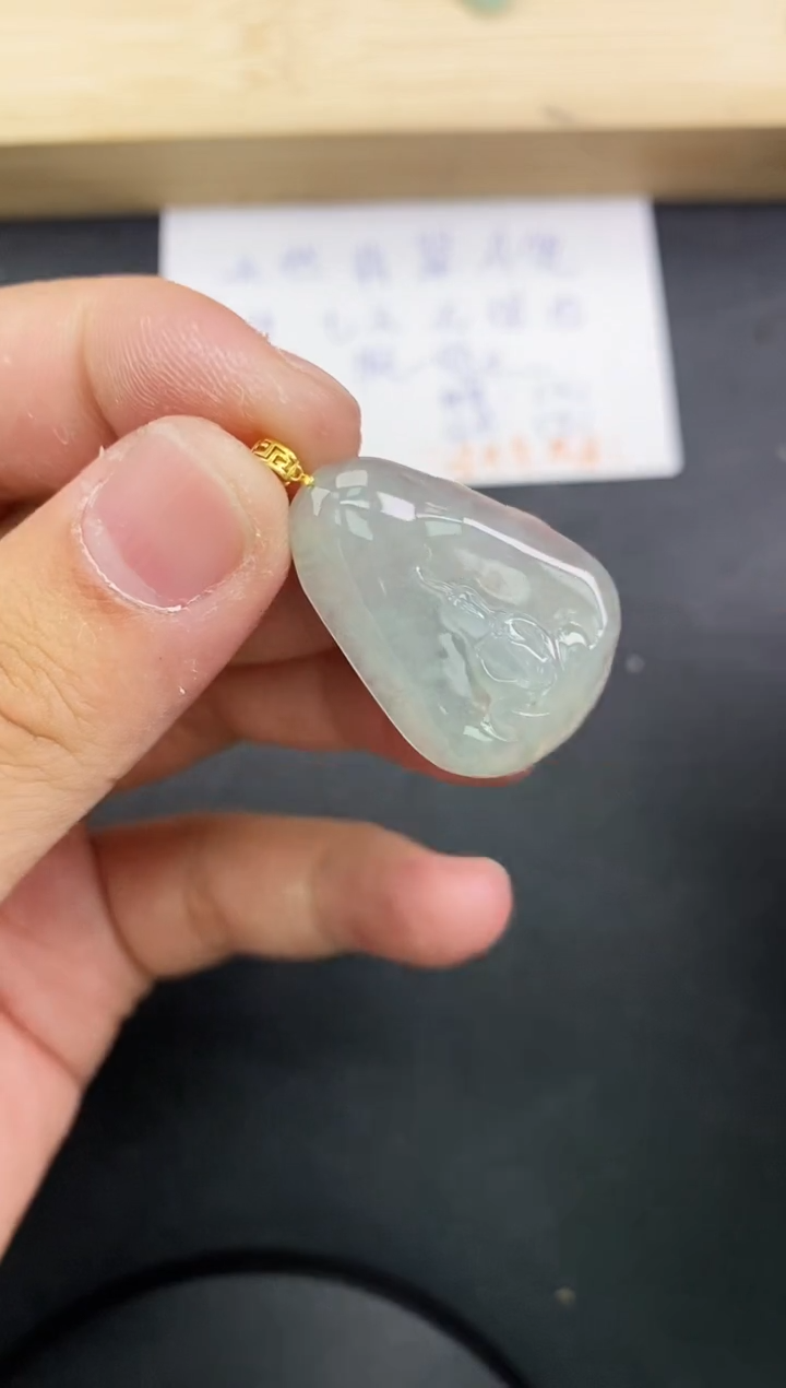 【闪购商品】翡翠颈饰18K金镶嵌天然翡翠A货赠皮绳