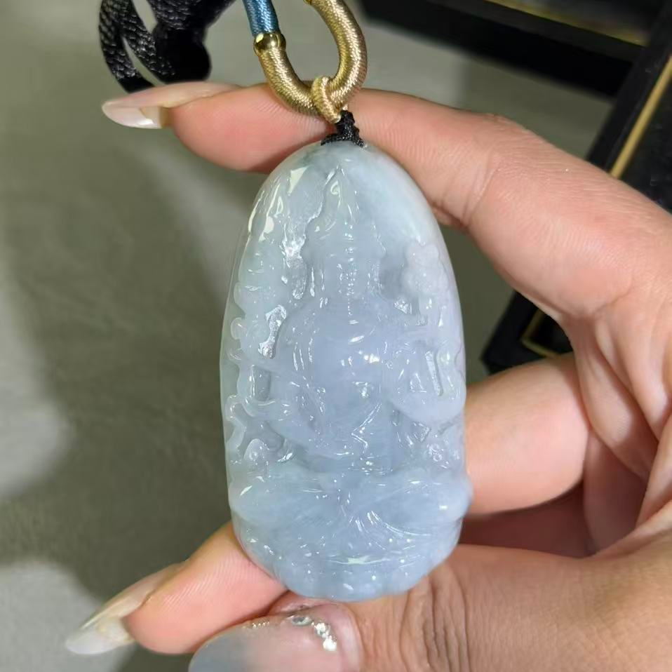 【二】御龙观音糯种带色翡翠，高57宽34.5厚7.7