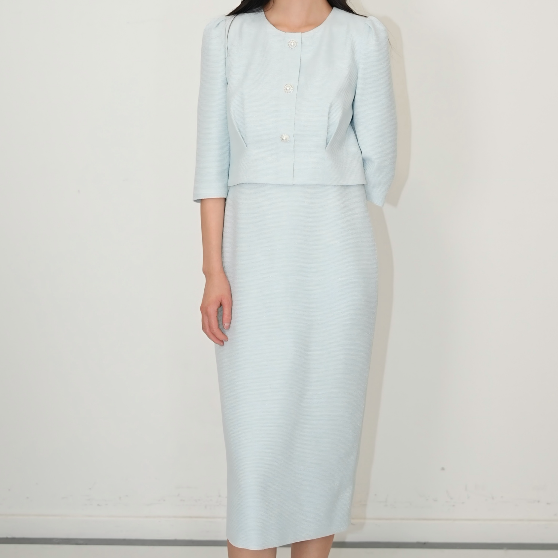 夏季轻薄七分袖新款长裙25年气质收腰法式名媛连衣裙MOGC03WOP015