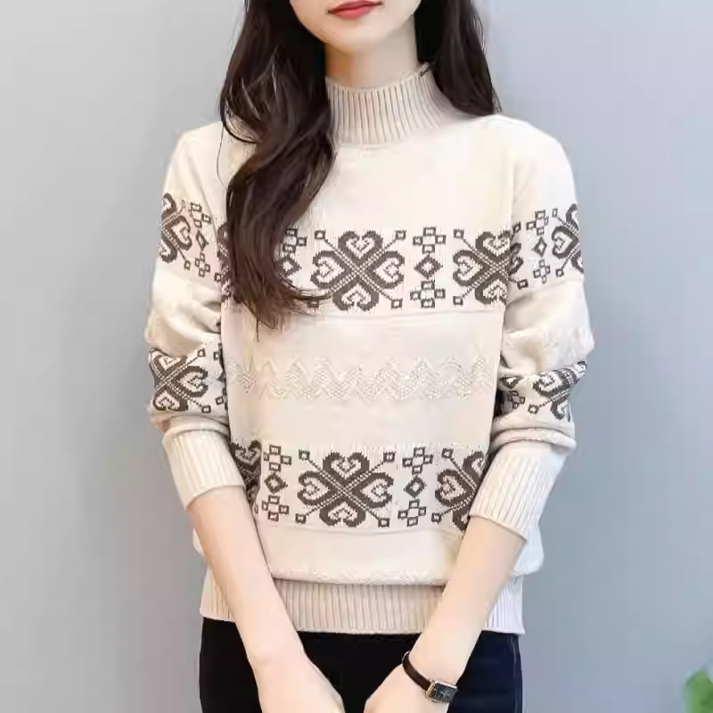 【牡丹】半高领毛衣女针织衫秋冬时尚打底衫长袖针织衫