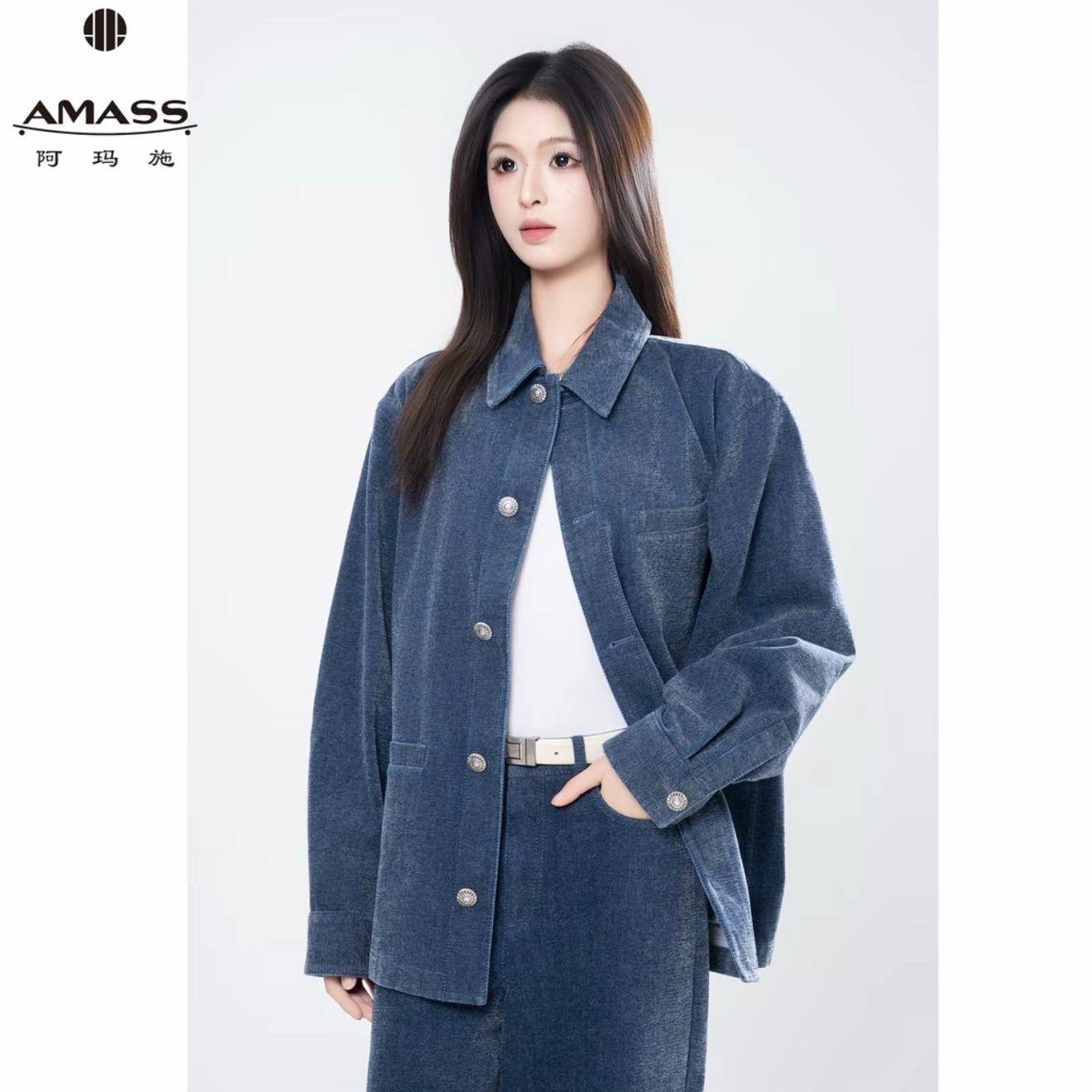 AMASS/阿玛施翻领上衣女装潮酷风短外套长袖秋季丹宁风百搭540085
