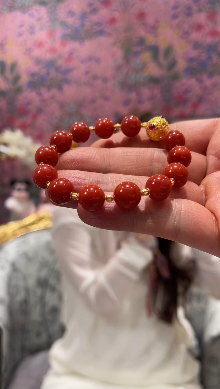 【闪购商品】南红玛瑙手串18K金镶嵌南红手串