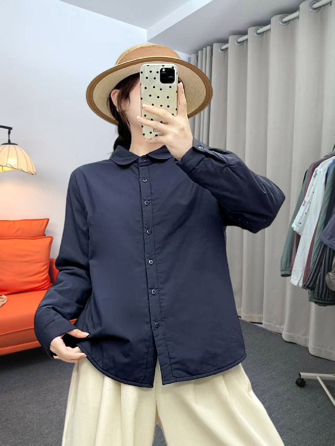 （棉100%）加棉保暖翻领宽松百搭衬衫86509