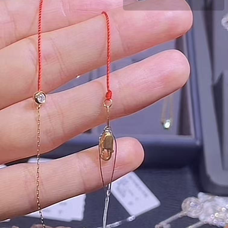 半红绳泡泡手链18K金镶嵌