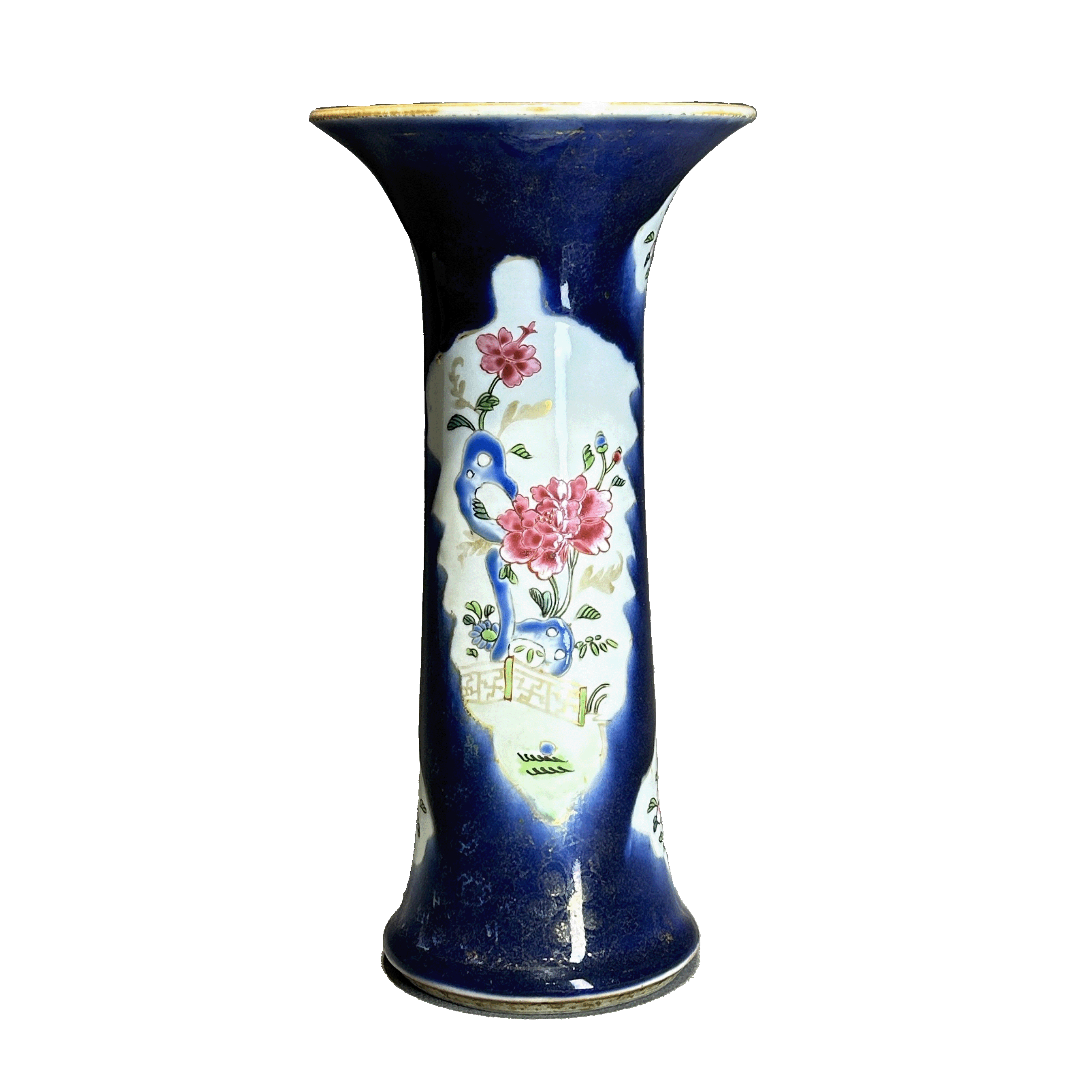 25032102x蓝釉粉彩花卉纹花觚