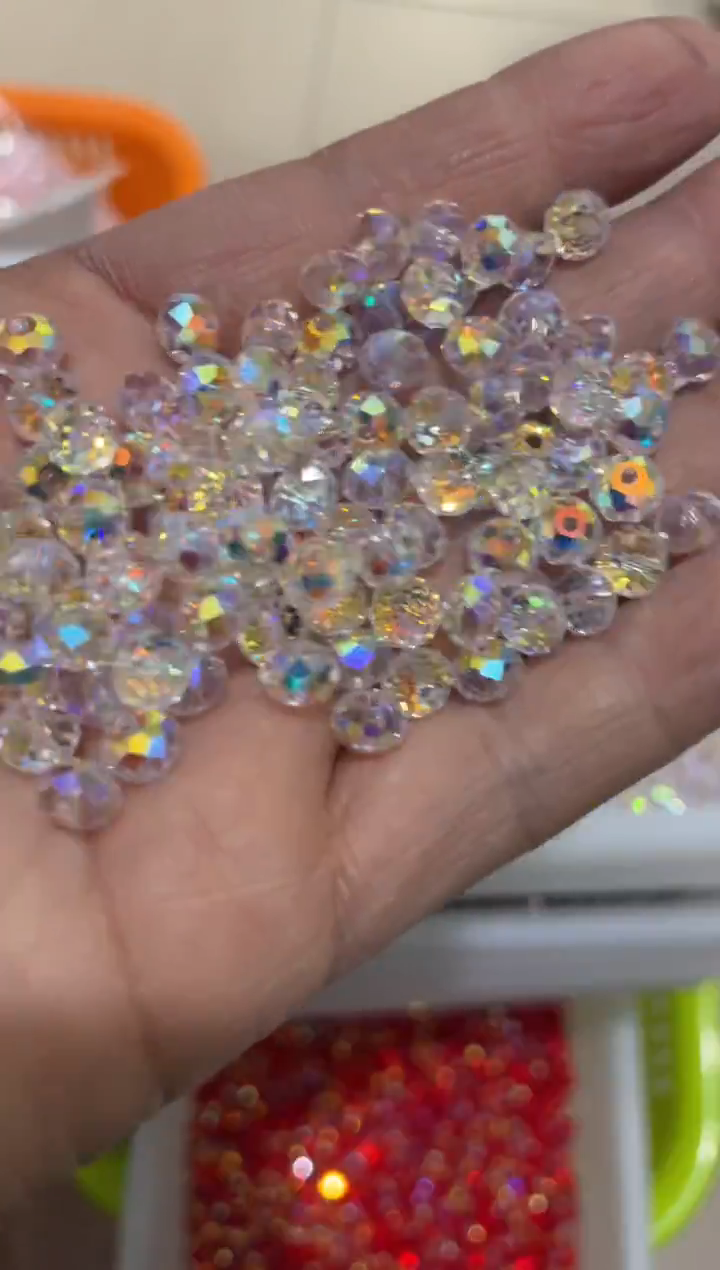 玻璃28166卡6华子扁200颗浅浅粉