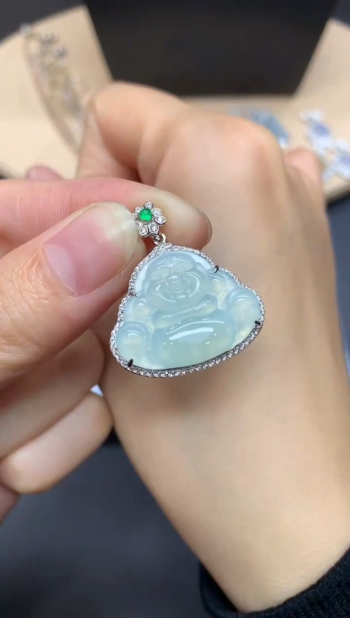 【闪购商品】翡翠吊坠(不含链)银S925镶嵌佛公【多样性发其一】