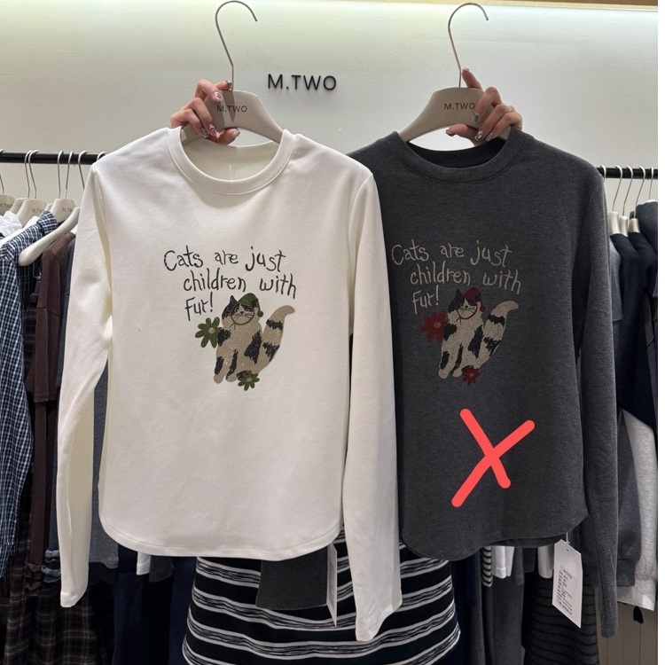 M.two-3620-美式德绒猫咪印花上衣