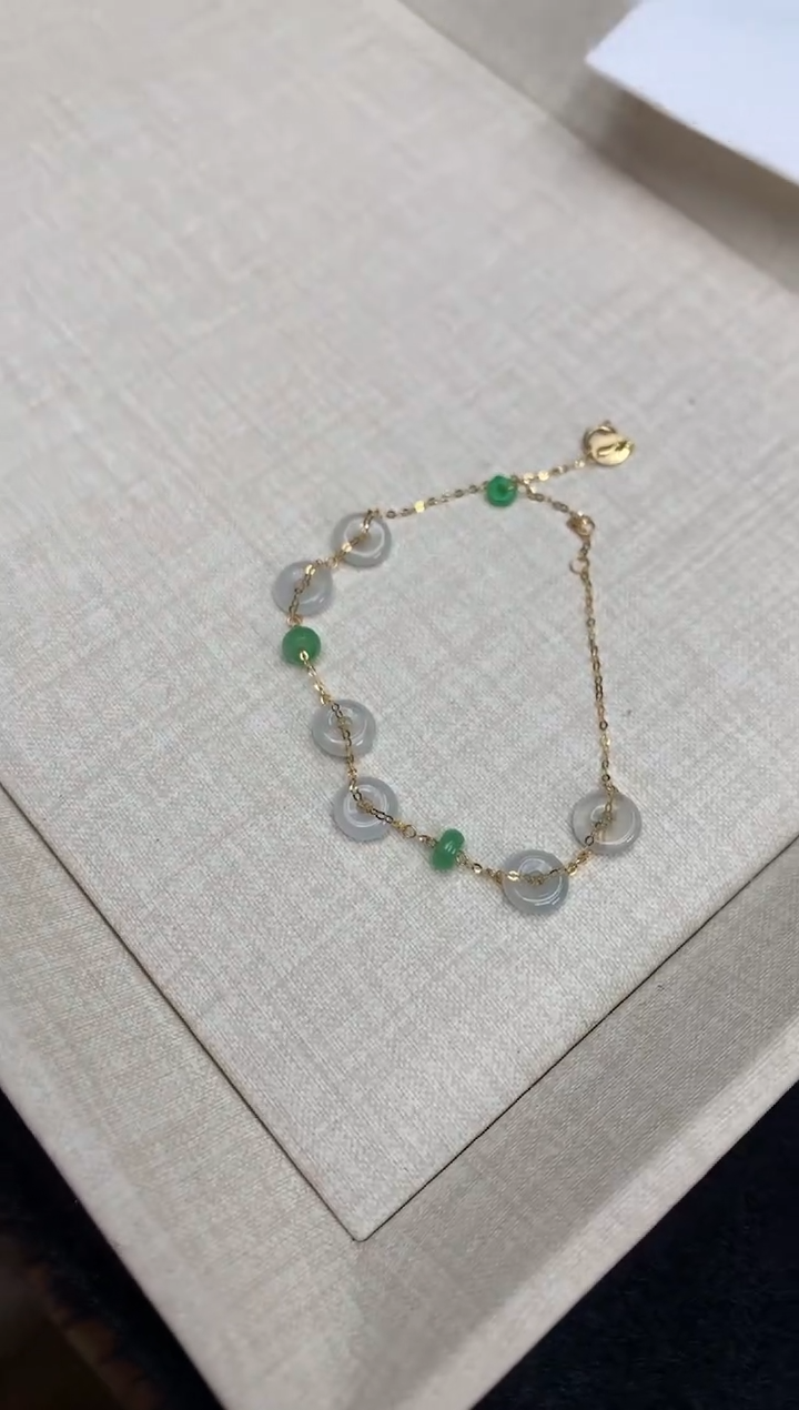 【闪购商品】翡翠手链18K金镶嵌手链