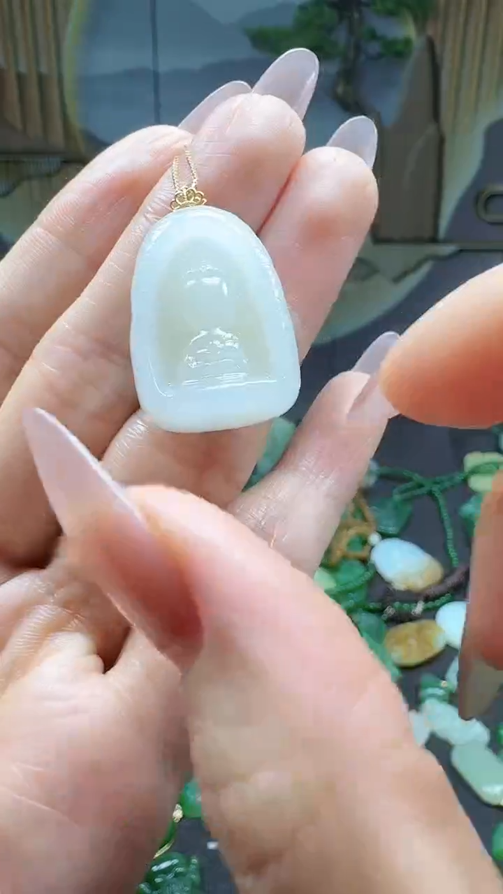 和田玉18K金镶嵌吊坠(不含链)1