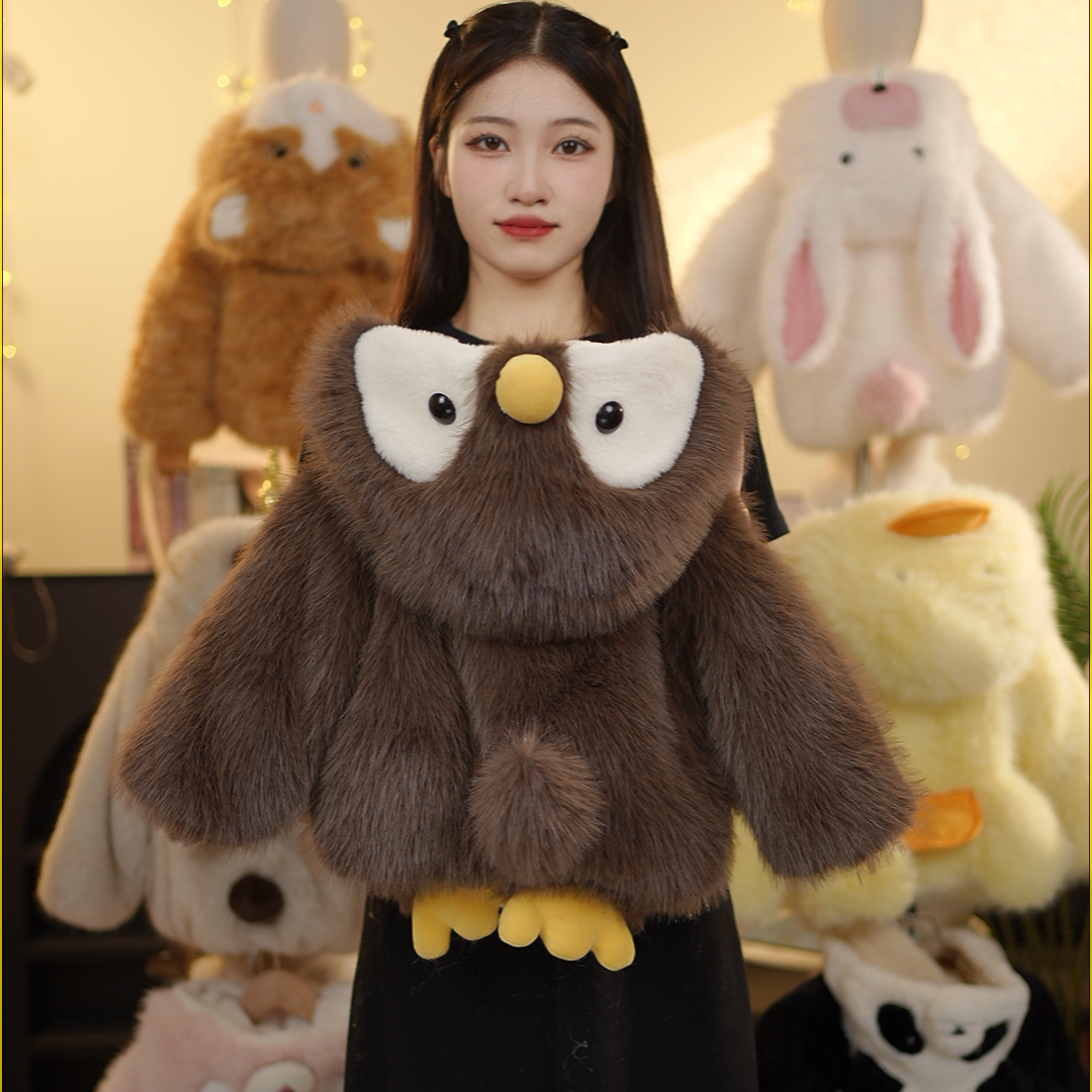 MA亲子男女童冬款毛绒毛茸茸萌宝圆头企鹅草草冬季保暖加厚外套.