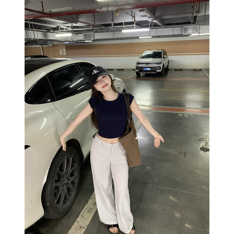 陈娜娜呐.2025夏季辣妹设计感绑带蝴蝶结修身显瘦短款短袖T恤上衣