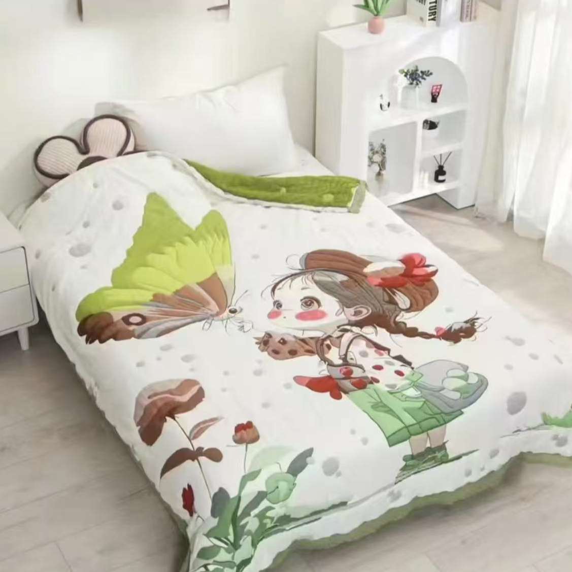 【蝴蝶女孩】150*200cm亲肤可爱卡通柔软纱布春秋夏泡芙被