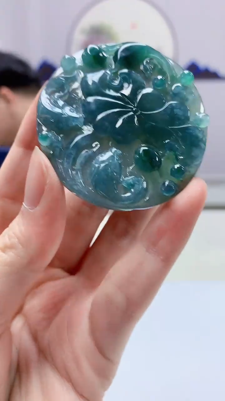 【闪购商品】定制翡翠未镶嵌5060zm-毛货挂件124荷叶鱼