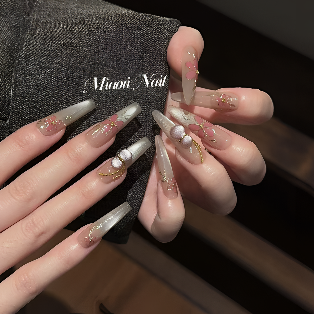 【福禄聚】【9个甲型定制】猫哥 手绘花猫眼手捏葫芦纯手工穿戴甲