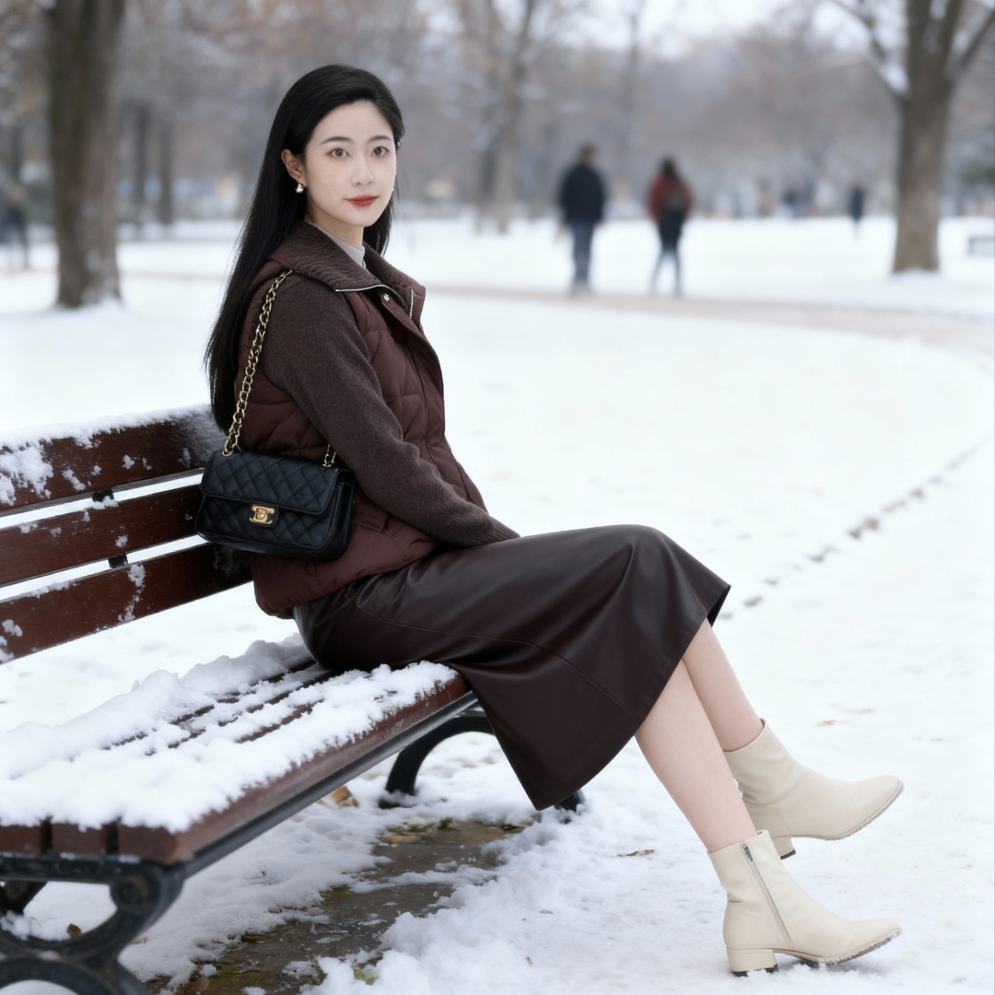 【美拉德】赢智尚2025秋冬新款咖啡色御寒时尚拼接羽绒服女ZR00151