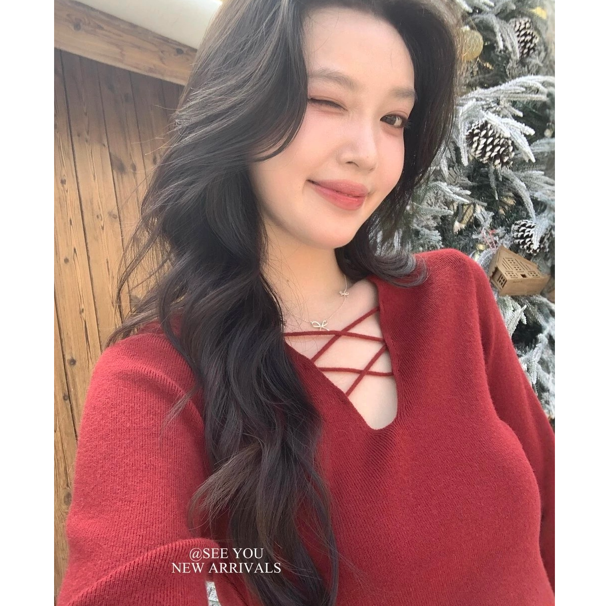 法式设计绑带纯色显瘦保暖打底针织衫女士冬季百搭套头V领上衣