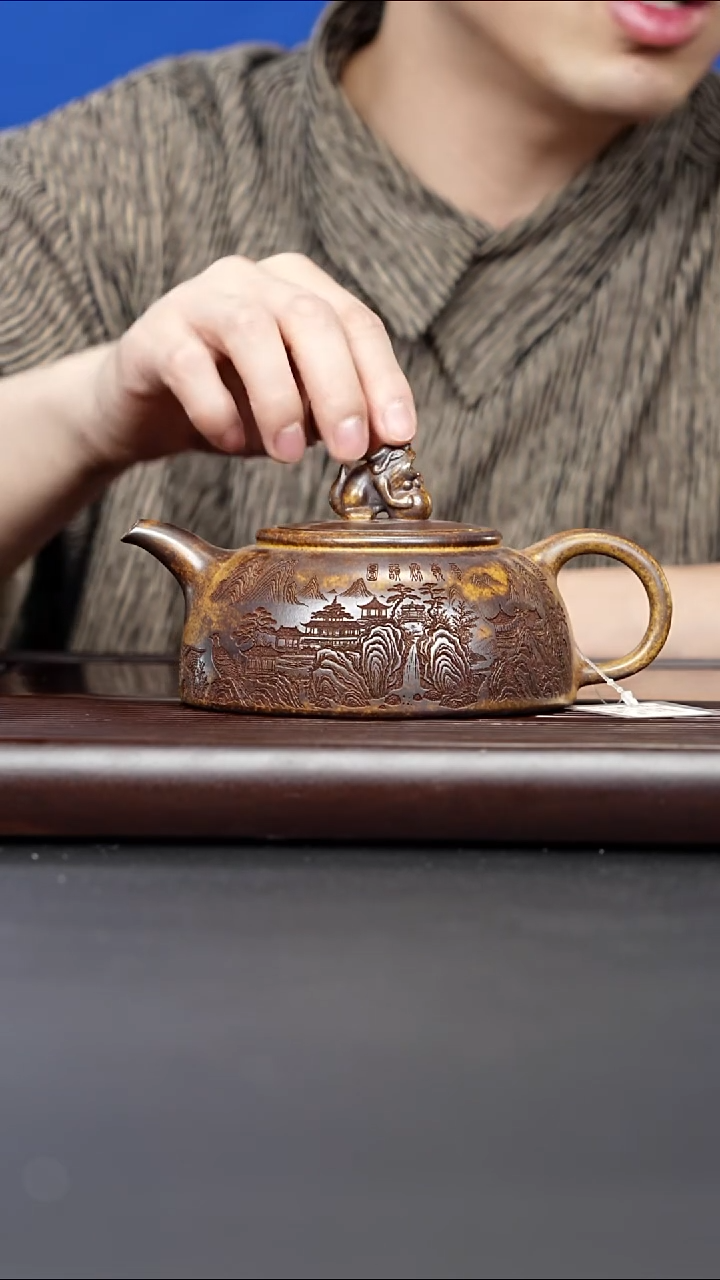 紫砂壶宜兴紫砂壶 瑞兽半月 龙骨金沙 李三妹 7372