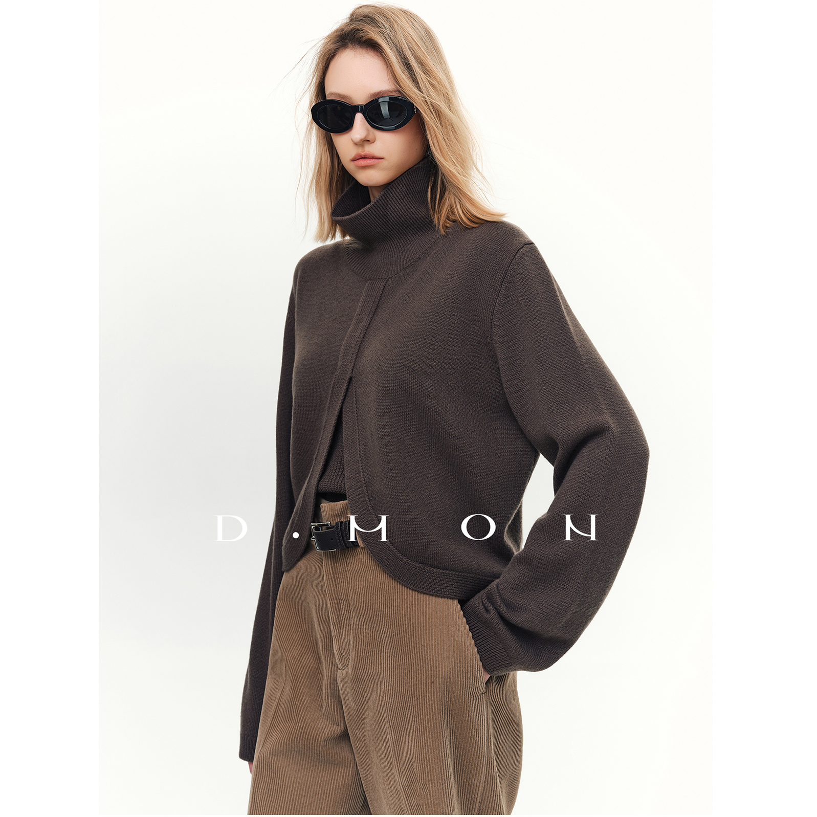 DMONCleanFit时髦叠穿_云朵黄金羊绒澳毛针织蓬松高领针织衫套装