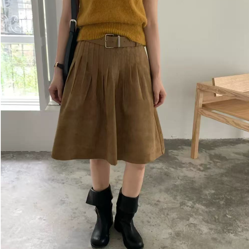 凤梨妹妹【克莱因半身裙】秋冬时尚韩系复古百褶中长款半身裙女