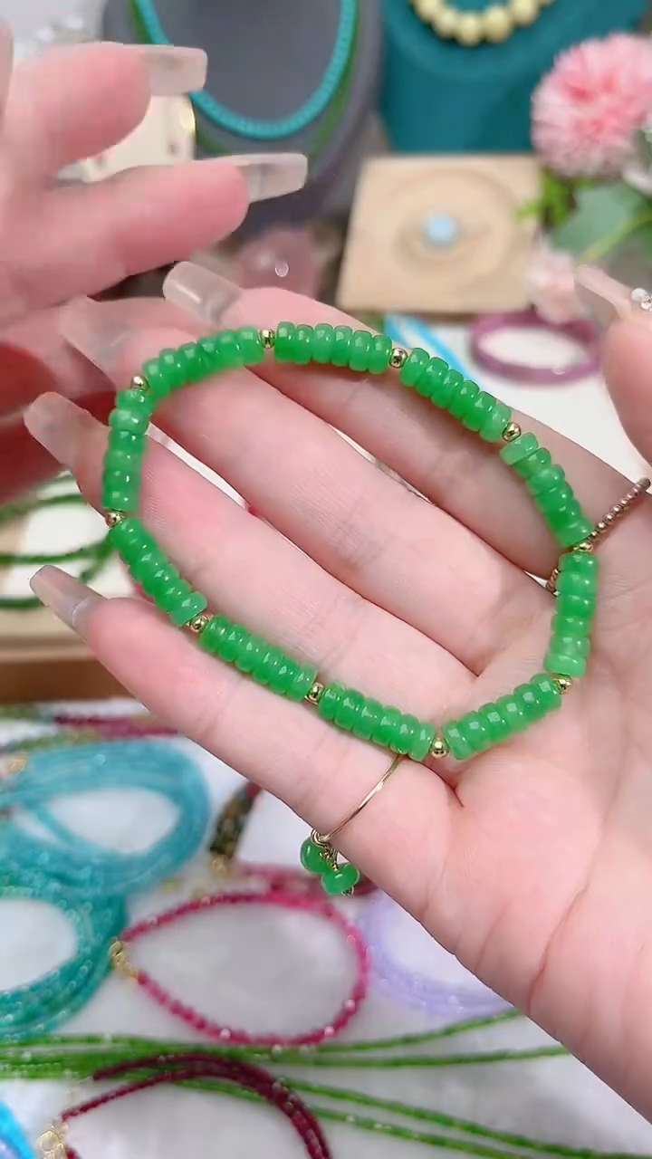 银S925镶嵌手串翡翠算盘99