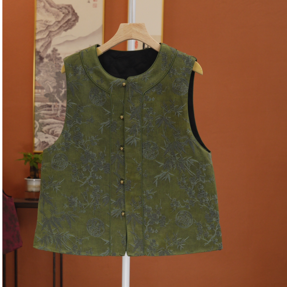 新中式马甲女2025秋冬季新款外穿复古百搭国风盘扣提花上衣