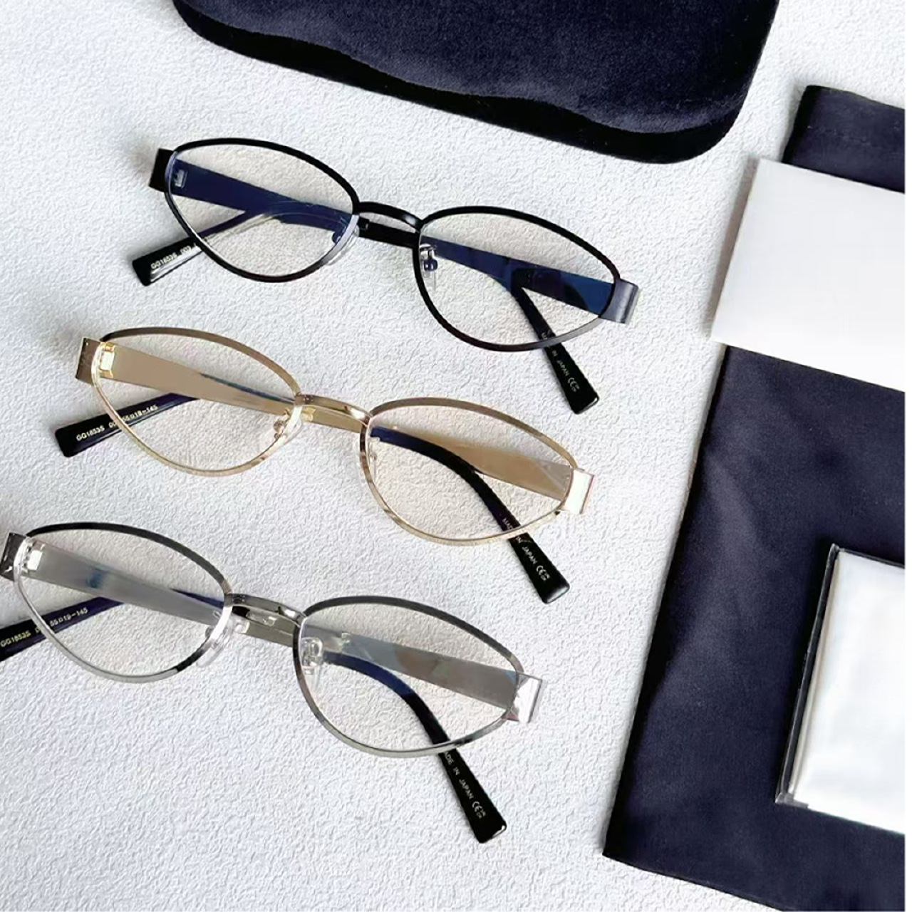 瑰素/明星同款高智感金属猫眼字母印花墨镜素颜镜GS025KLX64