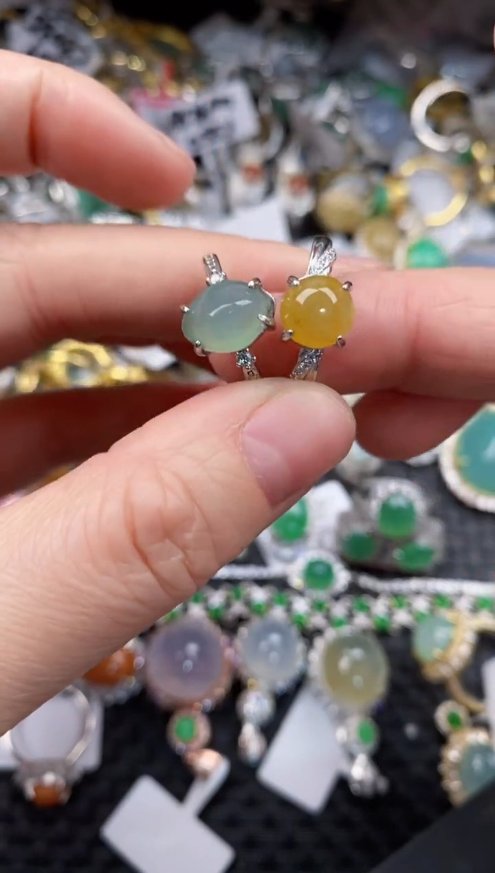 银S925镶嵌戒指翡翠12              21