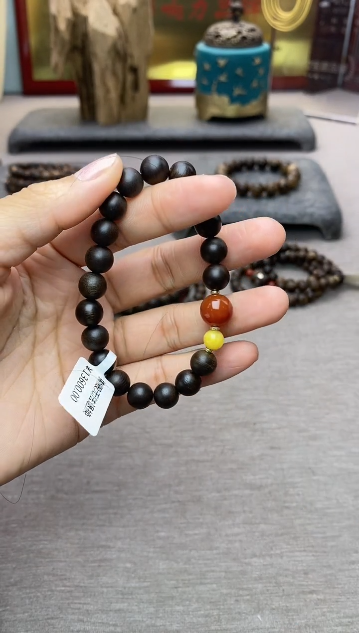 【闪购商品】沉香手串越南顺化玉化紫棋楠08 沉水单圈+配饰