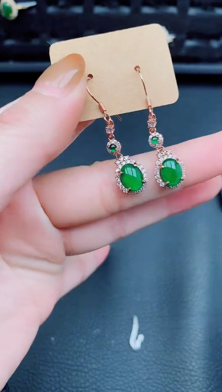 【闪购商品】翡翠耳饰银S925镶嵌天然a货翡翠798