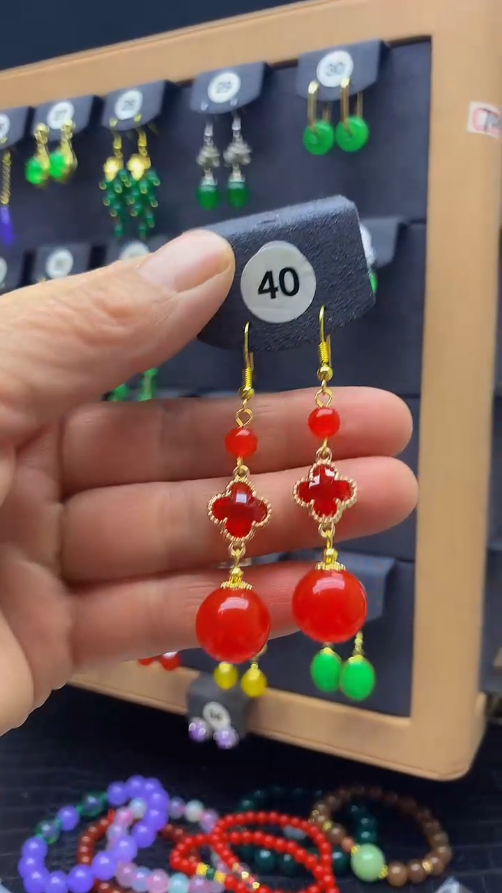 【闪购商品】玛瑙/玉髓耳坠银S925镀金镶嵌耳坠040