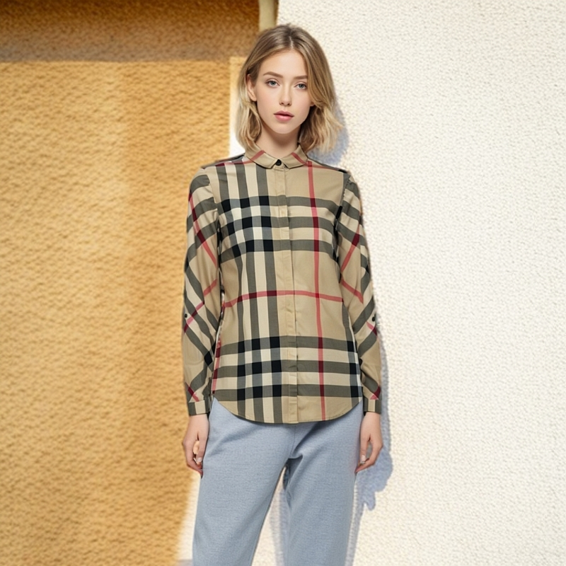 99新 BURBERRY/博柏利 /衬衫/经典格纹翻领长袖衬衫/S码/0010018